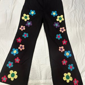 Black Pants Rainbow Flower Pattern